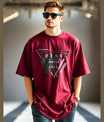 AUSK Cotton Oversized Fit Printed Half Sleeves Men's Round T-Shirt - Maroon ( Pack of 1 )