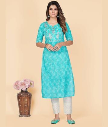 Vbuyz - Blue Cotton Blend Women's Straight Kurti ( Pack of 1 )
