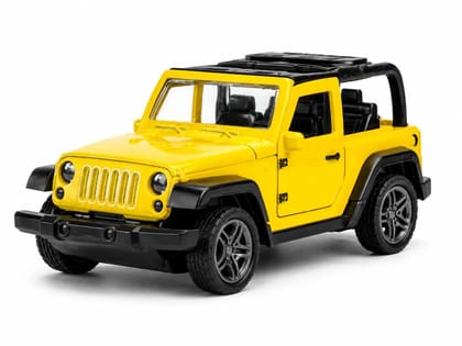 Braintastic Model Diecast Car Toy Vehicle Pull Back Friction with Openable Doors Light & Music Toys for Kids Age 3+ Years (Thar Jeep Small Yellow)
