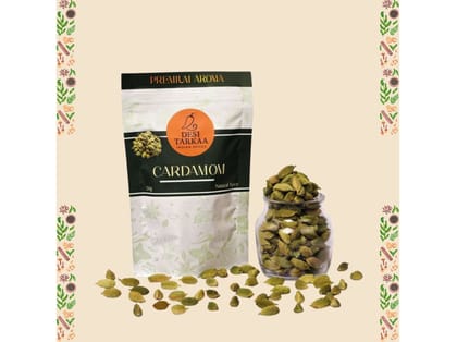 Desi Tarkaa Green Cardamom (Elaichi), Whole Premium Spice, Strong Aroma, Fresh & Flavorful, Ideal for Tea, Sweets & Cooking - 50g