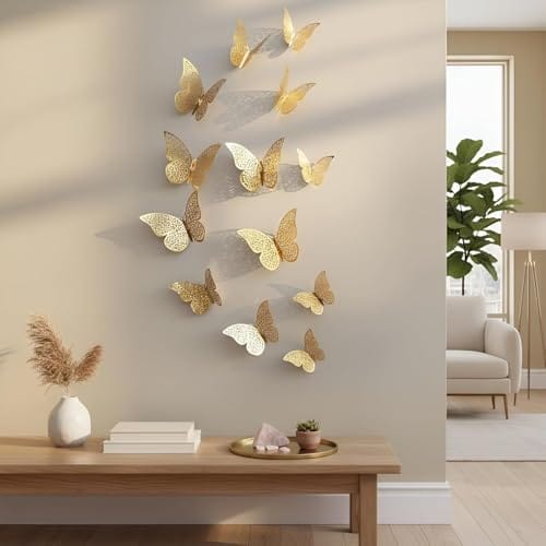 Decor Butterfly with Sticking Pad (Shimmer Golden, Set of 12)