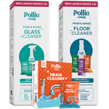 Pollie Combo 1: Floor Cleaner | Glass Cleaner | Drain Cleaner