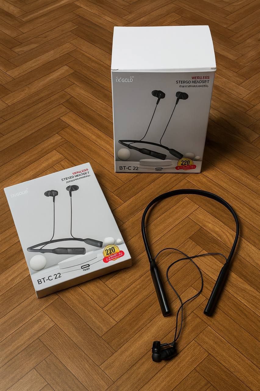 LK Gold BT-C-22 Wireless Bluetooth Neckband Earphones with Mic, Deep Bass Stereo Sound, Magnetic Earbuds & Long Battery Life