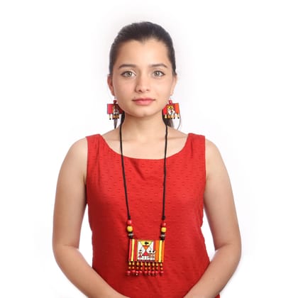 Tisser Handpainted MDF Warli Jewellery | Handmade Tribal Style | 20x3.5x0.2 cm