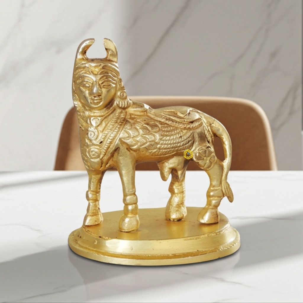 Brass Kamdhenu Cow Statue - Symbol of Prosperity, Height : 3 Inch (BSMAS1052 C)