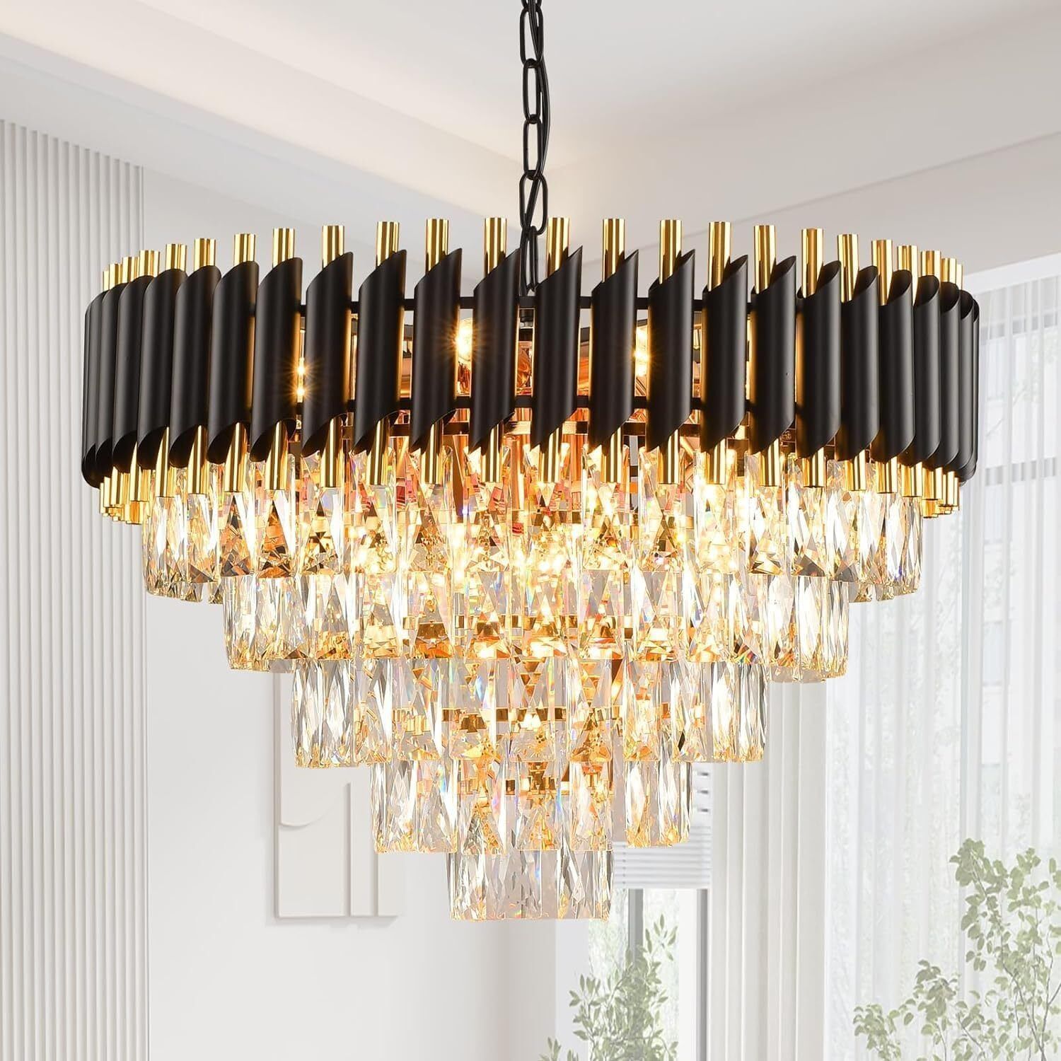 SPARKWORLD Black Mamba Chandelier 600Mm With Stainless Steel Tube Crystal Chandelier Chandelier Ceiling Lamp | Size: 60X60 cm | Colour: BlackGold(600mm)