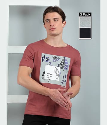 Dollar Cotton Regular Fit Printed Half Sleeves Men's Round T-Shirt - Multicolor1 ( Pack of 3 )