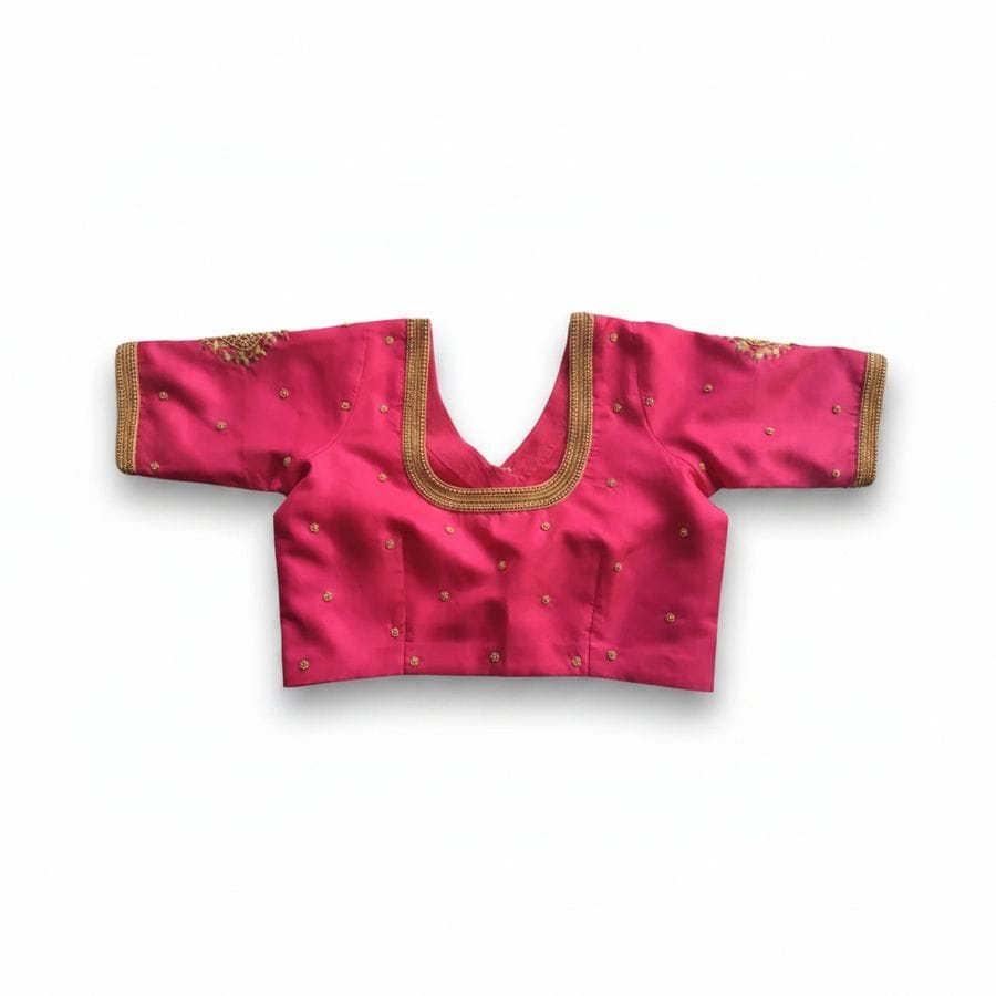Pink Designer Saree Blouse with Gold Embellishment
