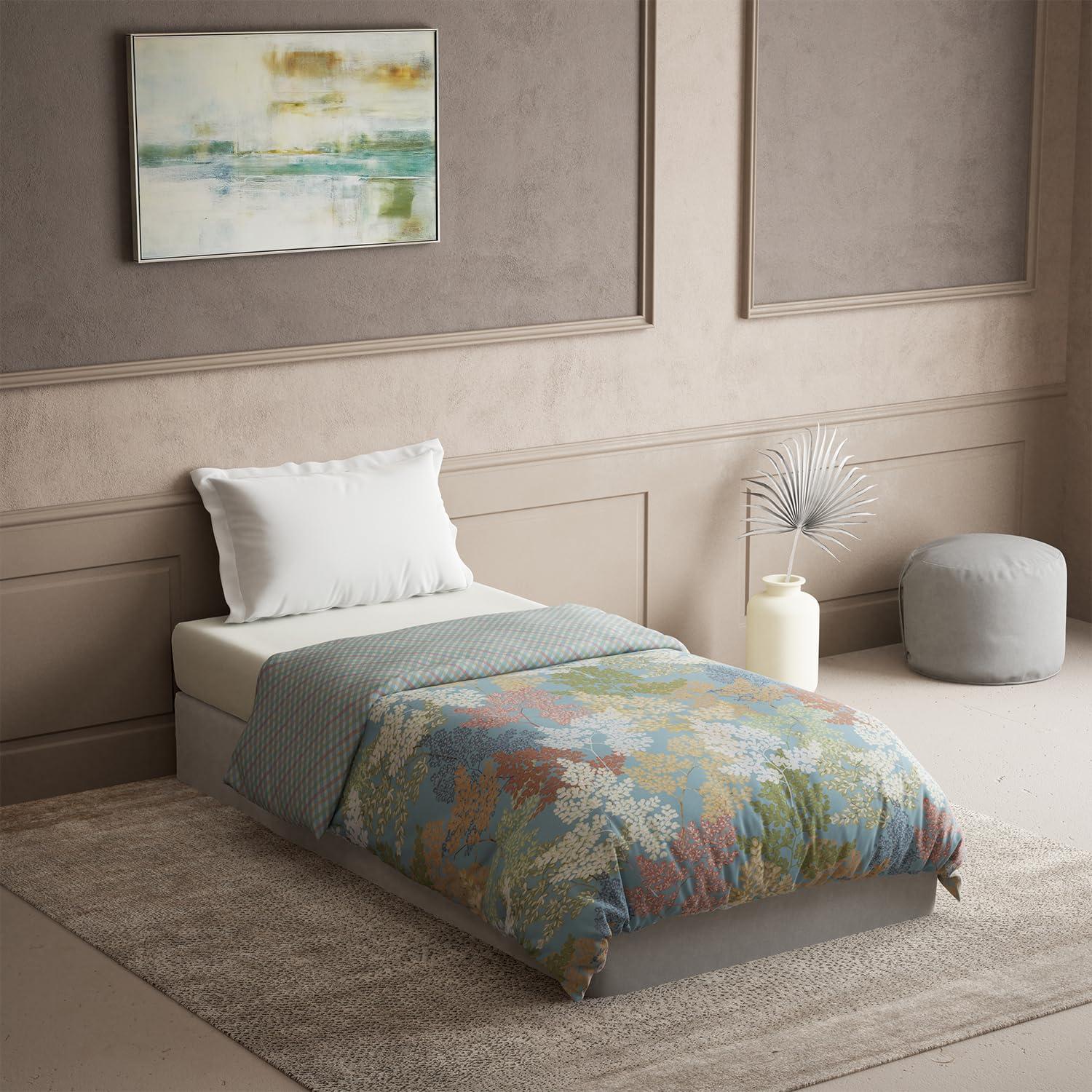 DDECOR - Primary Collection 100% Cotton Leaves Pattern 145TC Single Winter Quilt|152 CM X 224 CM| - Blue