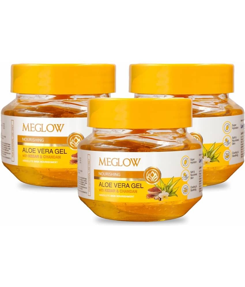 Meglow Pure Aloe Vera Gel with Kesar & Chandan Non-Sticky Paraben and Silicon Free 100g- pack of 3