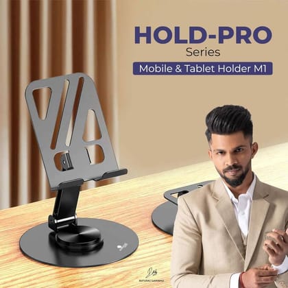 HOLD-PRO Mobile & Tablet Holder M1 (Metallic Grey) | 360-Degree Rotating Base & Adjustable Height | Desk Setup & Video Calling HOLD-PRO Mobile & Tablet Holder M1 (Metallic Grey) | 360-Degree Rotating Base & Adjustable Height | Desk Setup & Video Calling