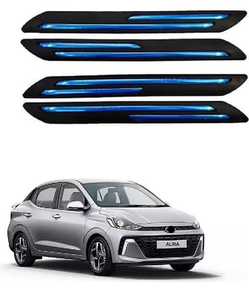 GEEO 4Pcs Rubber Car Bumper Protector Guard with Double Chrome Strip for Maruti Swift Dzire Black