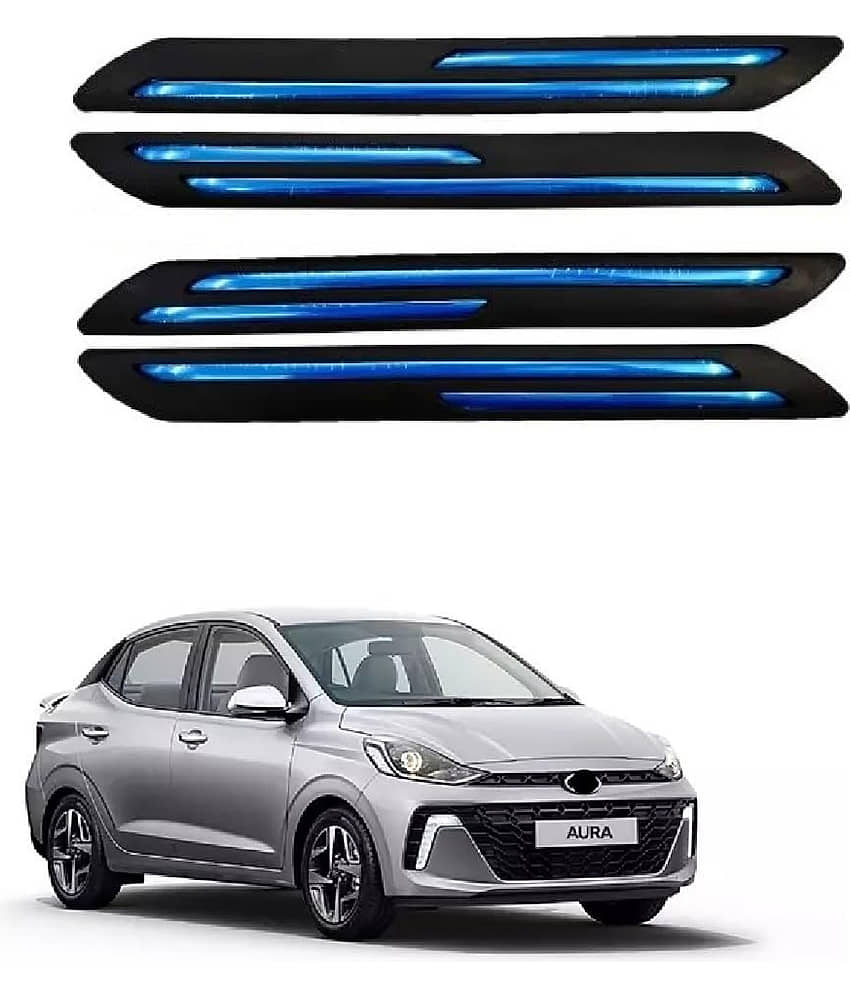 GEEO 4Pcs Rubber Car Bumper Protector Guard with Double Chrome Strip for Maruti Swift Dzire Black