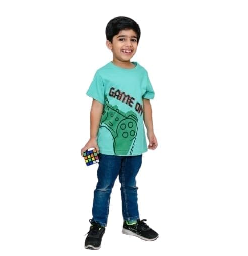 KUCHU Unisex Kids T-Shirt for Boys & Girls | Super Combed Cotton-Modal Blend | Ultra Soft, Breathable, Skin-Friendly Fabric| Regular Fit | Game on