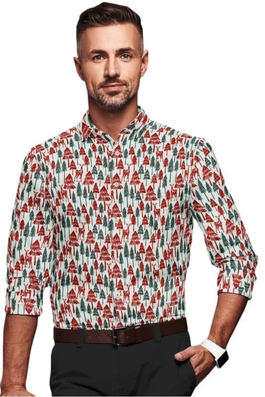 Men's Cotton Blended Printed Full Sleeve Shirt (Multicolor, L)-PID53461