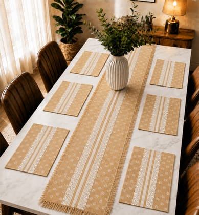 Handcrafted Jute Table Runner Mat Set