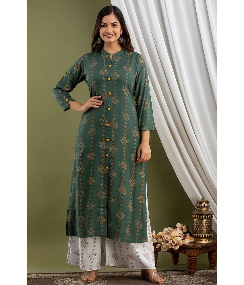 Lee Moda - Green Straight Rayon Women's Stitched Salwar Suit ( Pack of 1 )