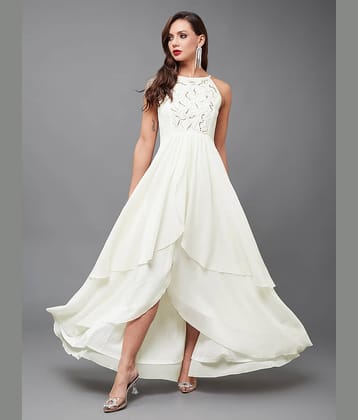 Miss Chase Women Georgette Solid Gown ( Off White )