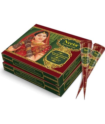 Neeta Mehendi Cones for Hand Desgning & Wedding, Bridal Mehandi Cone Reddish Brown Color 12 Pcs in 1 Box (Pack of 2)