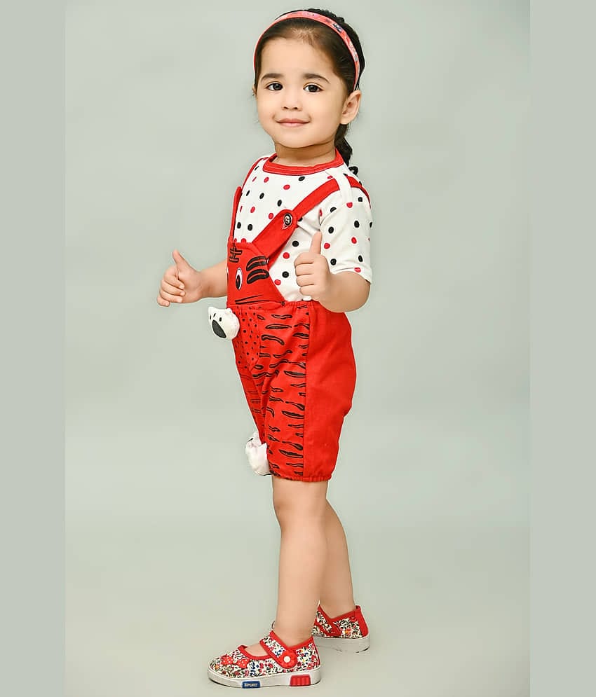 JCT DRESSES Girls Cotton Blend Dungarees ( Pack of 1 , Red )