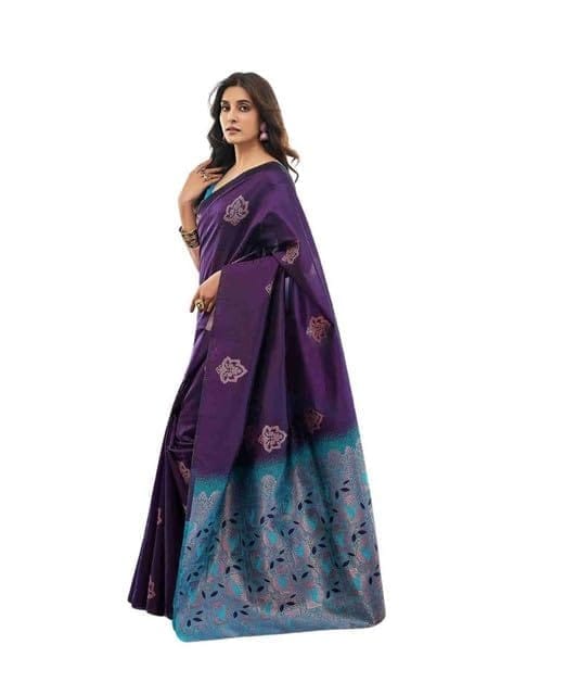 Women's Soft Lichi Silk Printed Saree With Unstitched Blouse 5.5Mtr (Blue)-PID63675