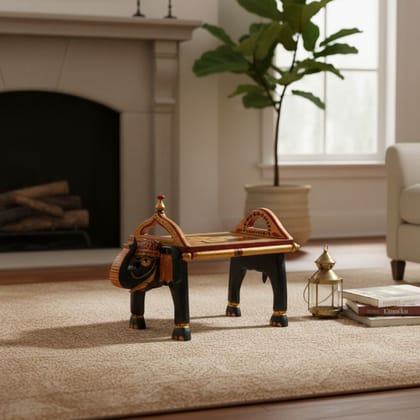 Handicraft Pooja-Room Table, Wooden Luxurious Buddha-Painted Table, Home Living Decorative Showpiece-Table