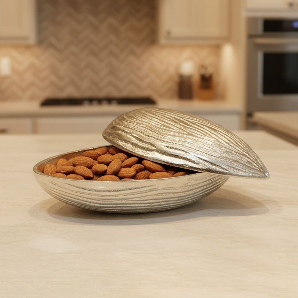 Aluminium Decorative Almond Shape Dry Fruit Box No. 2 (ATMAS068 B)