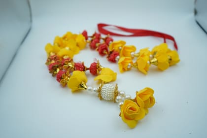 Artificial Flower Garland for Mandir - Red / Yellow
