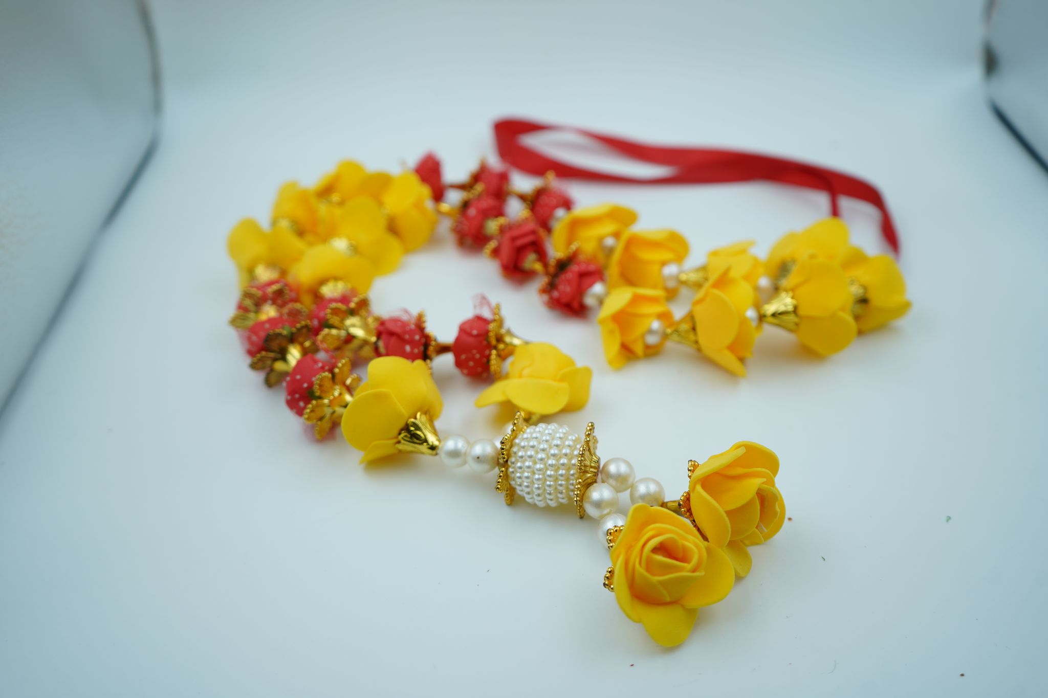 Artificial Flower Garland for Mandir - Red / Yellow