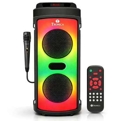 TRONICA Wireless Portable Rockstar Bluetooth Speaker, The Rocking TWS Bluetooth Rechargeable Speaker with Vivid DJ Lights 16Wx2 Along with Remote & Wired Mic, Powerful Bass Party Speaker TRONICA Wireless Portable Rockstar Bluetooth Speaker, The Rocking TWS Bluetooth Rechargeable Speaker with Vivid DJ Lights 16Wx2 Along with Remote & Wired Mic, Powerful Bass Party Speaker