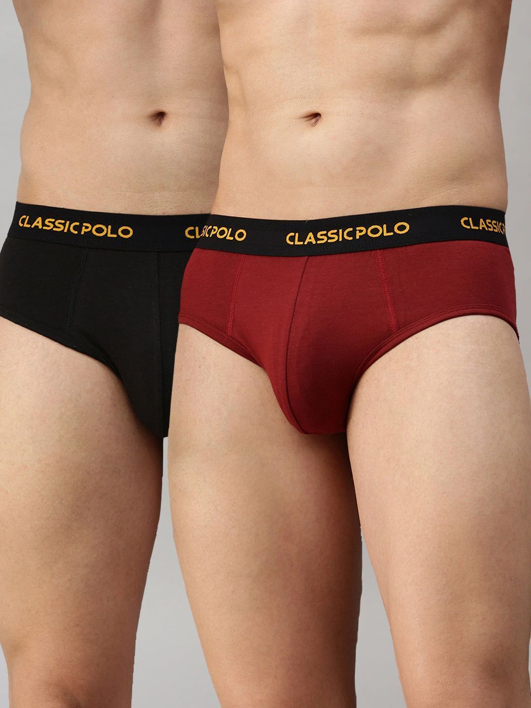 Classic Polo Men's Modal Solid Briefs | Scarce - Black & Red (Pack of 2)