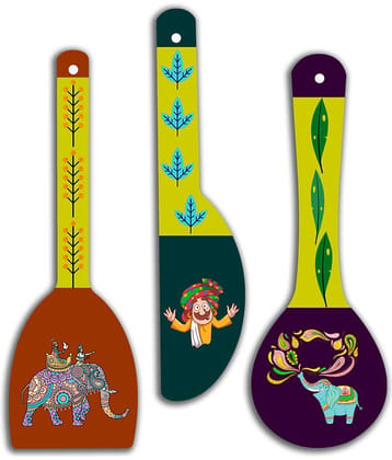 Saf Wood Spoon Shape Designer Designer Shape Decoratives Panel Multi - Pack of 3