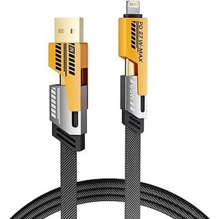 (Pack of 10) Digimate Type C 1 m Braided 4 in 1 65W Fast Charging Cable Compatible for-iPhone & Android (1 Meter) (Compatible with Apple & Android, Black, One Cable)