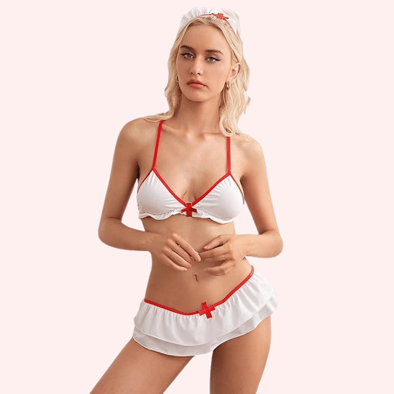 Naughty Nurse Sling Sheer Lingerie Set with Luxury Panty Gift