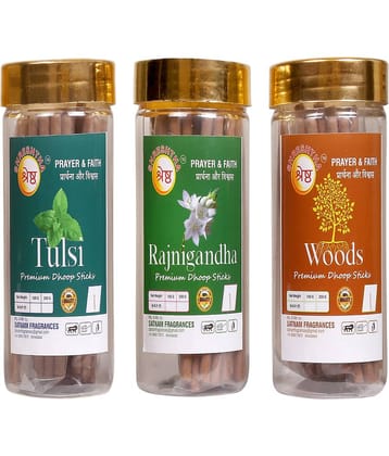 SHRESHTHA Incense Dhoop Sticks Tulsi,Rajnigandha,Woods 300 gm ( Pack of 3 )