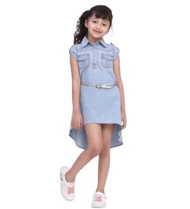 Girl's Denim Hi Lo Short Sleeve Dress with Belt (Blue, 2-3-Yrs)-PID66006 Girl's Denim Hi Lo Short Sleeve Dress with Belt (Blue, 2-3-Yrs)-PID66006