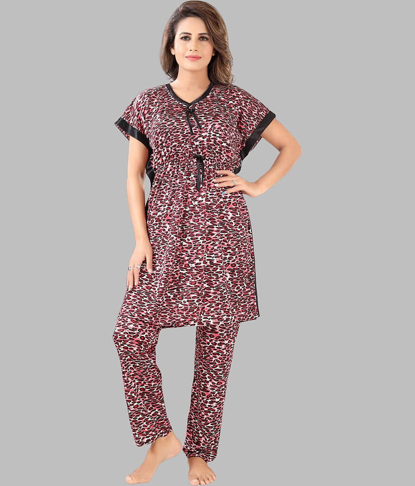 G4Girl - Maroon Satin Women's Nightwear Nightsuit Sets ( Pack of 1 )