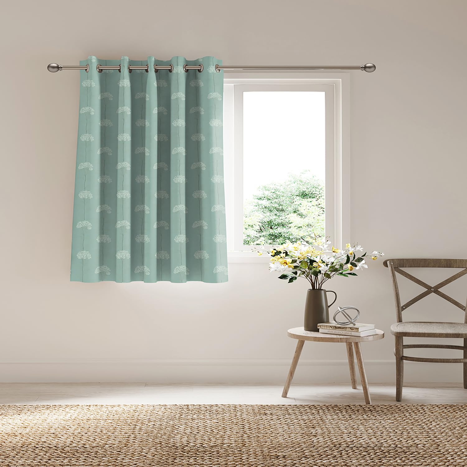 Ddecor Curtain Pack of 1, Polyster Jacquard Floral Curtain, Window 5 FT, Eleanor, Room Darkening |135 CM X 160 CM, Blue