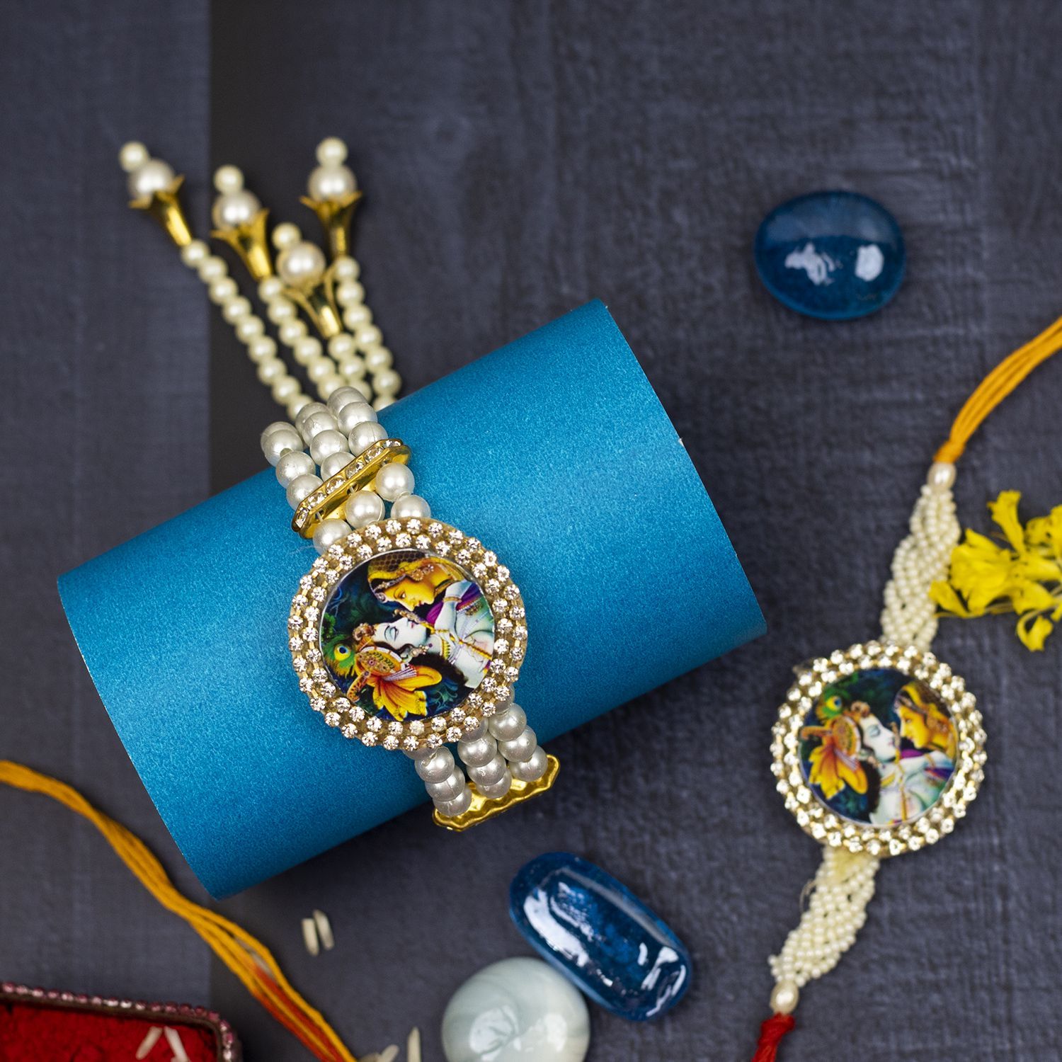 Craftlayout Multicolor Radha Krishna Lumba Rakhi For Brother and Bhabhi