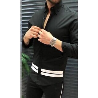Fashlook Solid Curved Collar Regular Fit Cotton Blend Casual Black Shirt For Mens Fashlook Solid Curved Collar Regular Fit Cotton Blend Casual Black Shirt For Mens