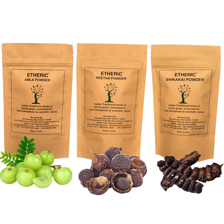 Etheric Combo Pack for Hair Wash & Treatment (Amala + Reetha + shikakai Powder )Organic , Pure & Natural Powder