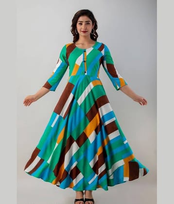 ANNEIV Rayon Checks Anarkali Women's Kurti - Green ( Pack of 1 )