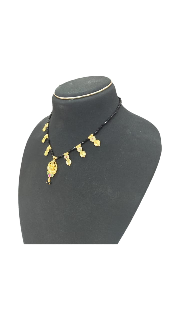 oxidized gold plated traditional temple pendant necklace set with black beads