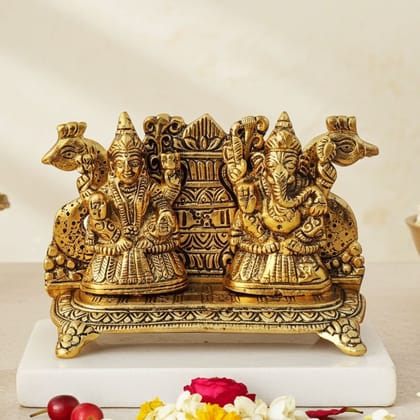 Aluminium Peacock Laxmi Ganesh Statue | Premium Religious Showpiece, Height : 4 Inch (ASMAS436 G) Aluminium Peacock Laxmi Ganesh Statue | Premium Religious Showpiece, Height : 4 Inch (ASMAS436 G)