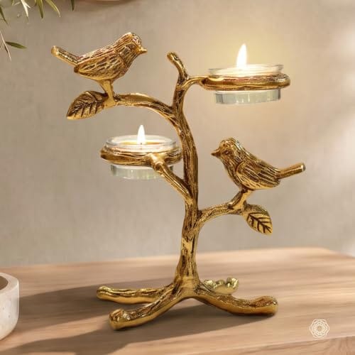 Metal Romantic Love Birds Tree Candle Valentine’s Day, Gold