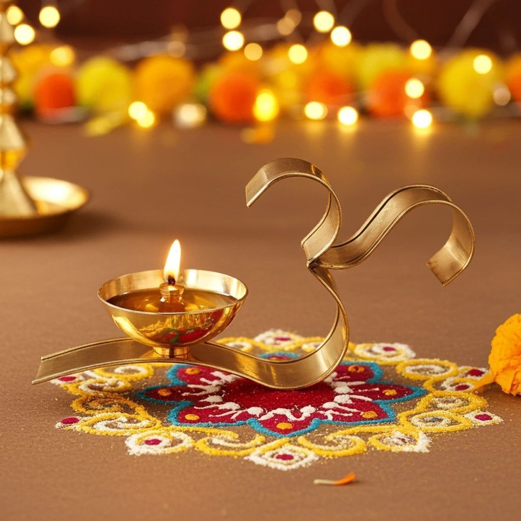 Brass Om Fancy Deepak No. 3 (ZMAS489 C)
