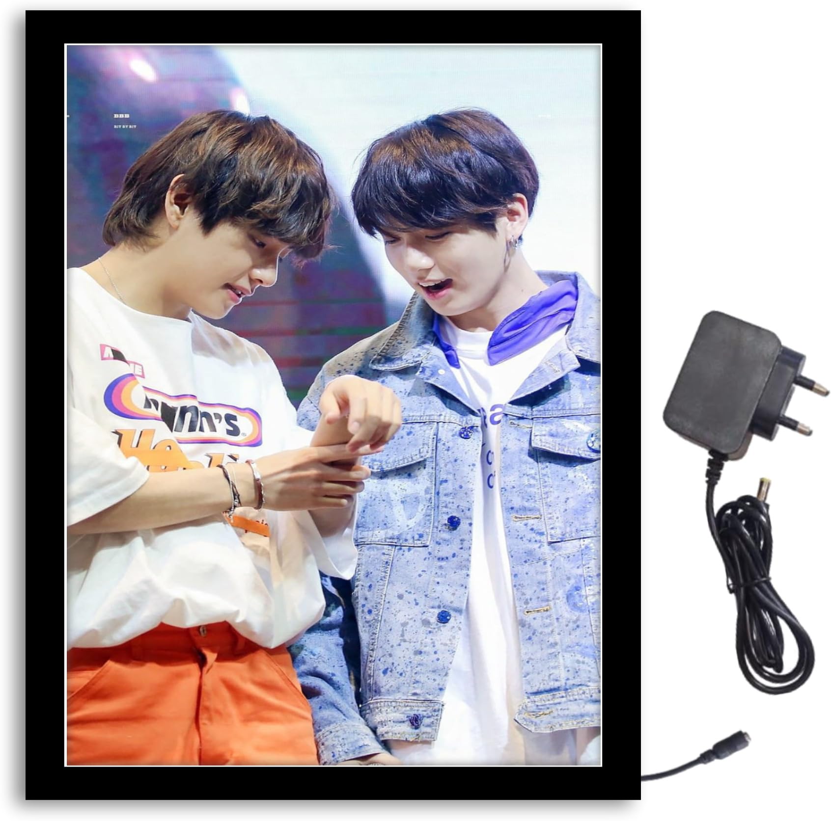 NOKKES Bts, The Best RM, Suga, Jin, J-Hope, Jimin, V,Jung Kook Light Photo Frame 8X10 inch Led Light photo Frame With Light Adaptor Led Light Photo Frame Black Color Photo Frame_AQW182