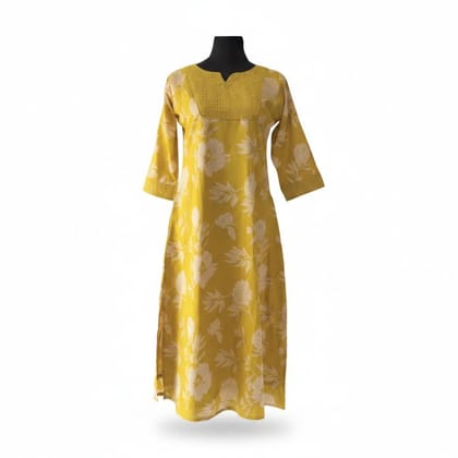 Women's Yellow Floral Printed Cotton Kurti