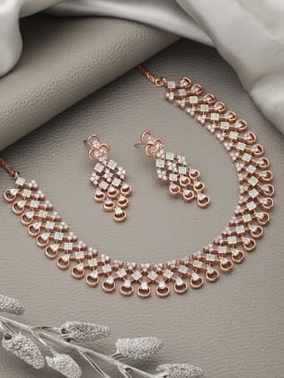 Rose Gold Plated AD Necklace & Earrings