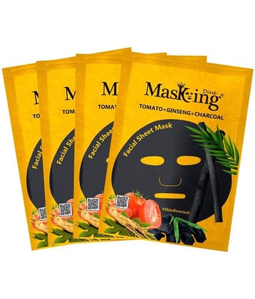 Masking Diva Tomato, Ginseng and Charcoal Face Sheet Mask 100 ml Pack of 4